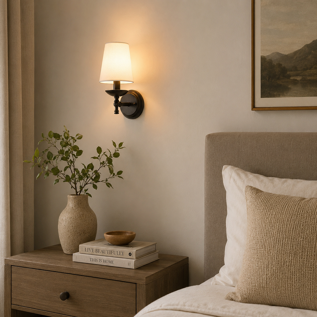 Lunette Rustic Fabric Wall Sconce