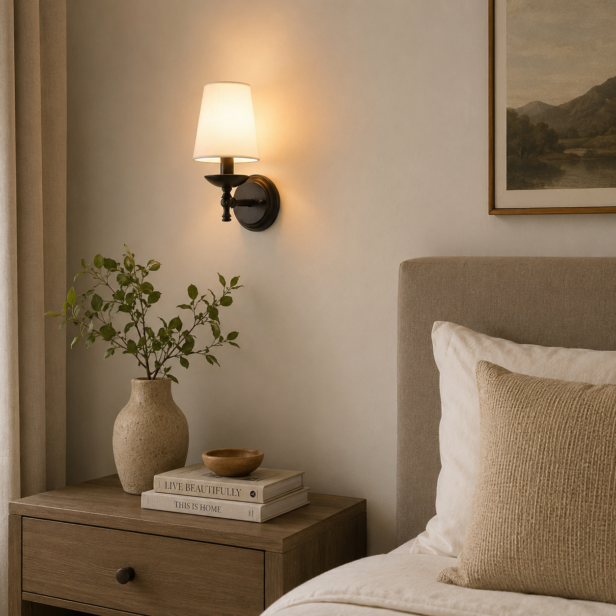 Lunette Rustic Fabric Wall Sconce