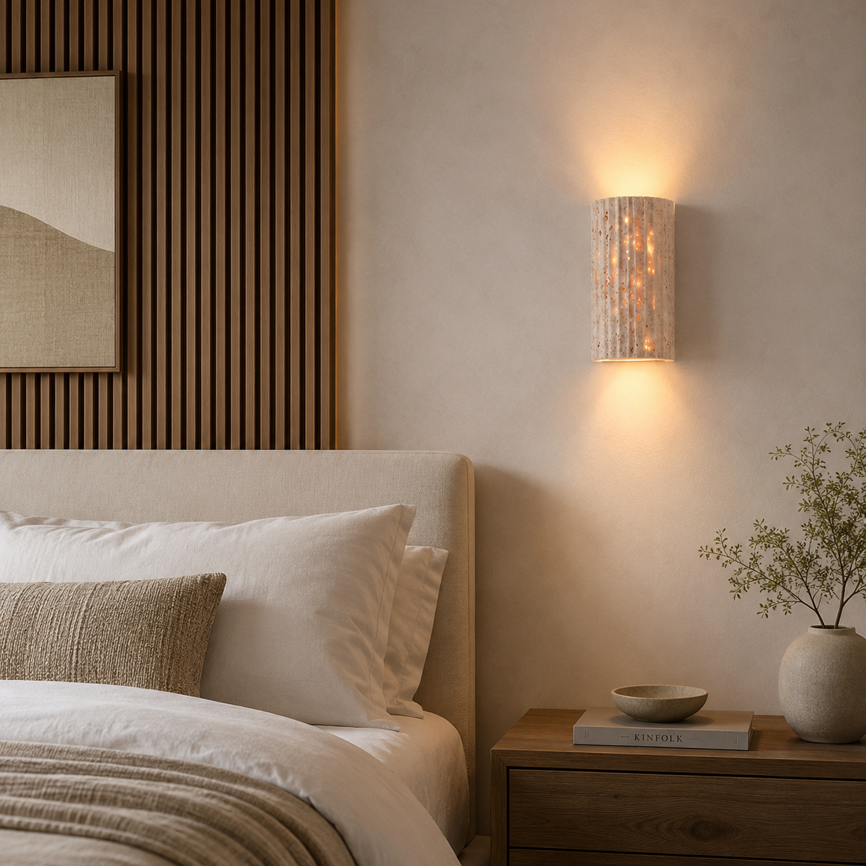 Satori Travertine Half Moon Wall Sconce