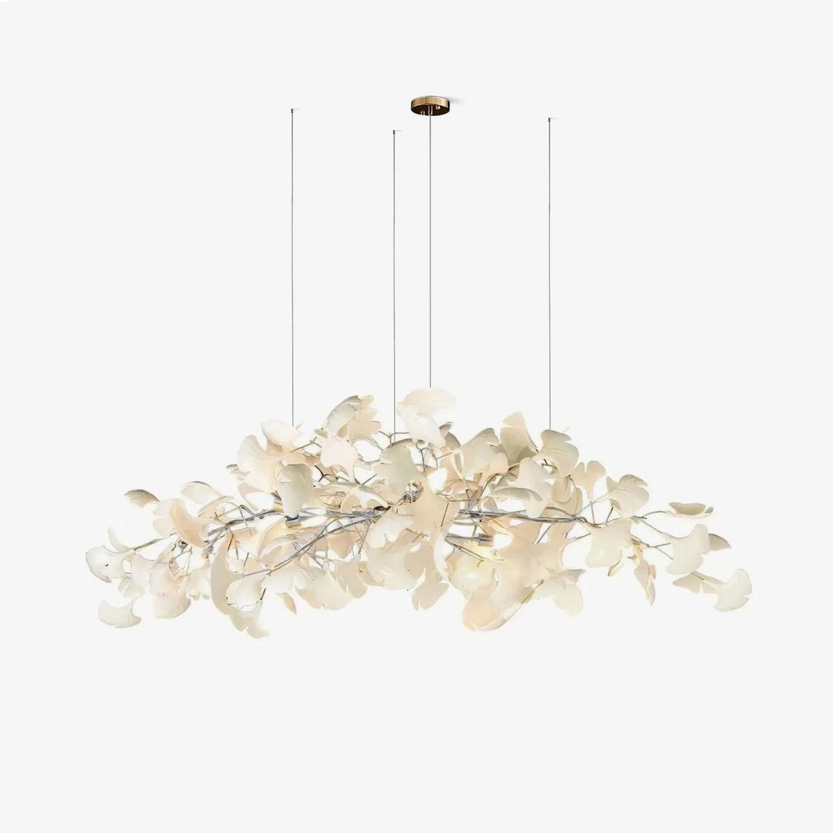 Icho Porcelain Ginkgo Leaf Linear Brass Chandelier