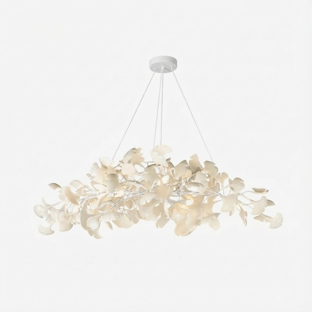 Icho Porcelain Ginkgo Leaf Linear Brass Chandelier