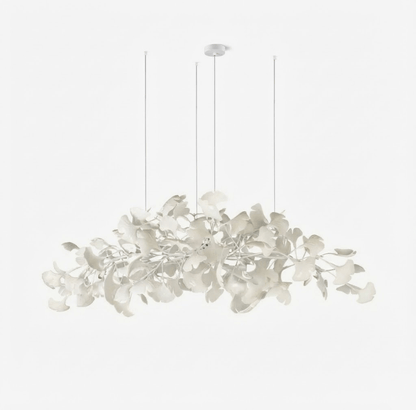 Icho Porcelain Ginkgo Leaf Linear Brass Chandelier