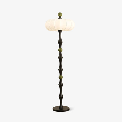 Saffi Turned Wood Silk Shade Floor Lamp
