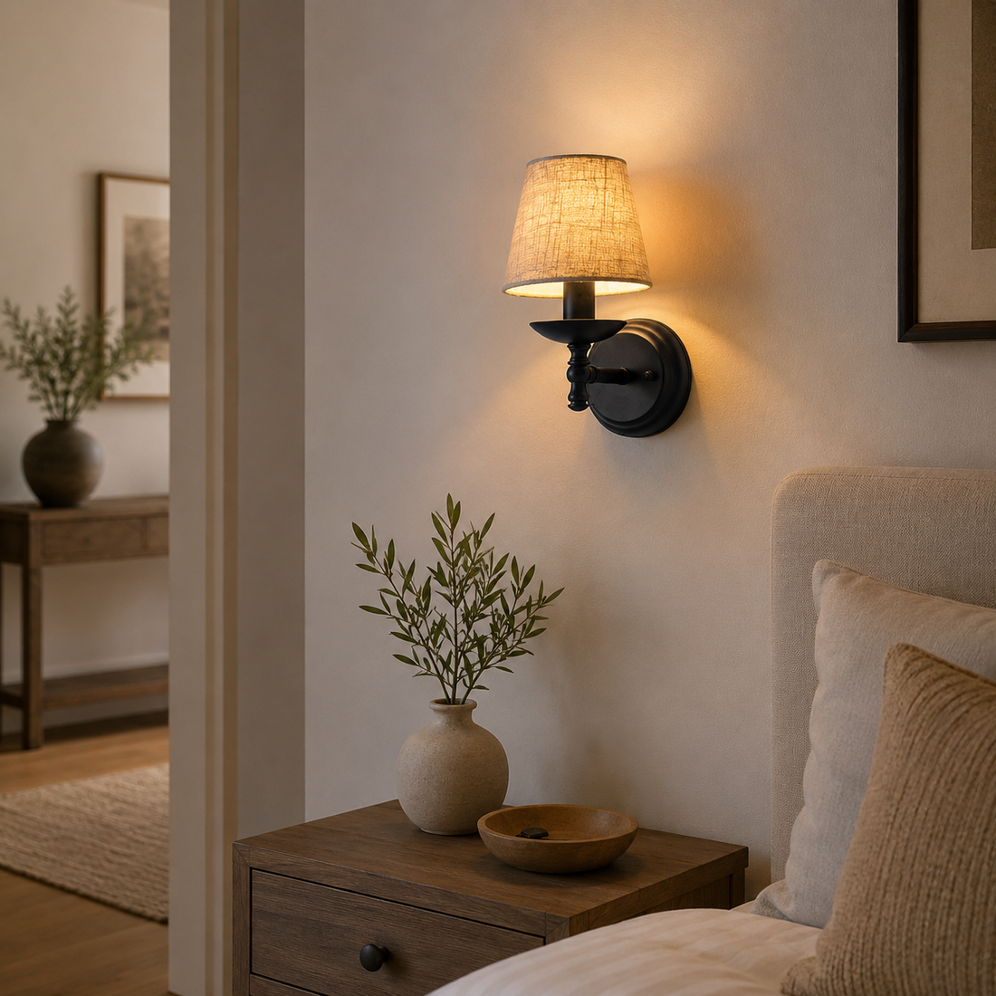 Lunette Rustic Fabric Wall Sconce