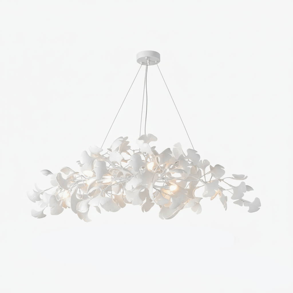 Icho Porcelain Ginkgo Leaf Linear Brass Chandelier