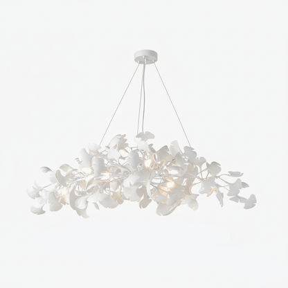 Icho Porcelain Ginkgo Leaf Linear Brass Chandelier