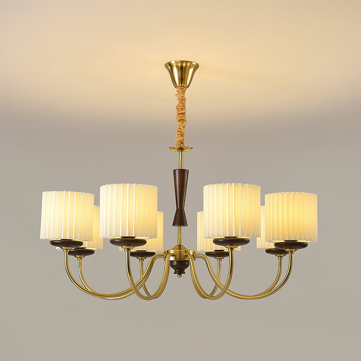 Halvard Pleated Shade Walnut Chandelier