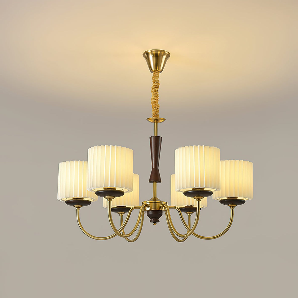 Halvard Pleated Shade Walnut Chandelier