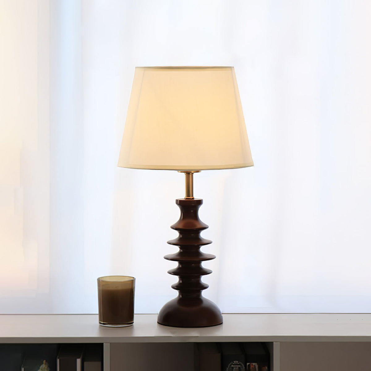 Wendell Walnut Wood Linen Shade Table Lamp