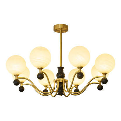 Ulyana Brass and Walnut Glass Globe Chandelier