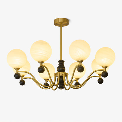 Ulyana Brass and Walnut Glass Globe Chandelier