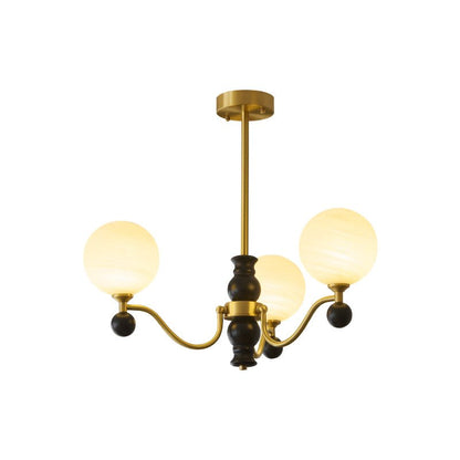 Ulyana Brass and Walnut Glass Globe Chandelier