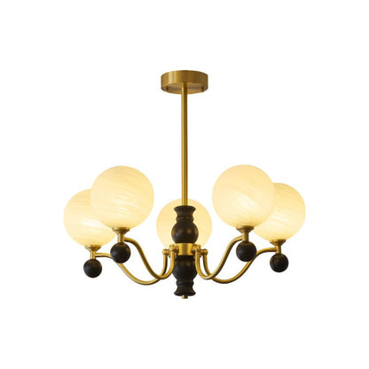 Ulyana Brass and Walnut Glass Globe Chandelier