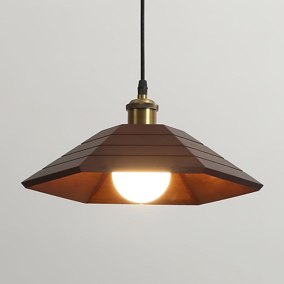 Vespera Umbrella Wood and Gold Pendant Light