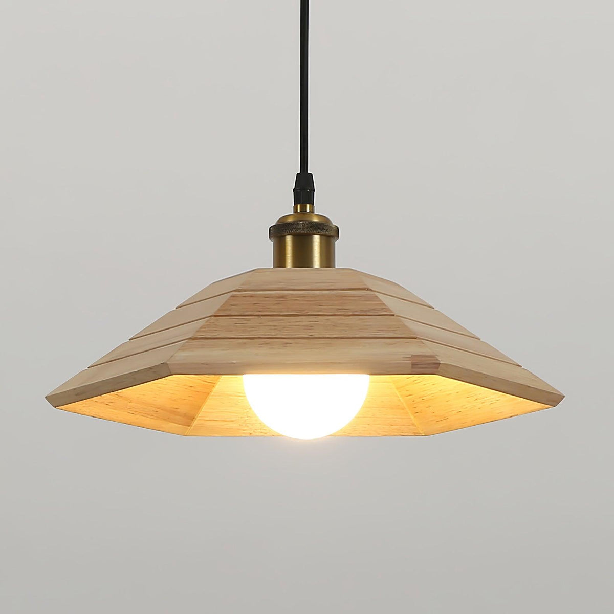 Vespera Umbrella Wood and Gold Pendant Light