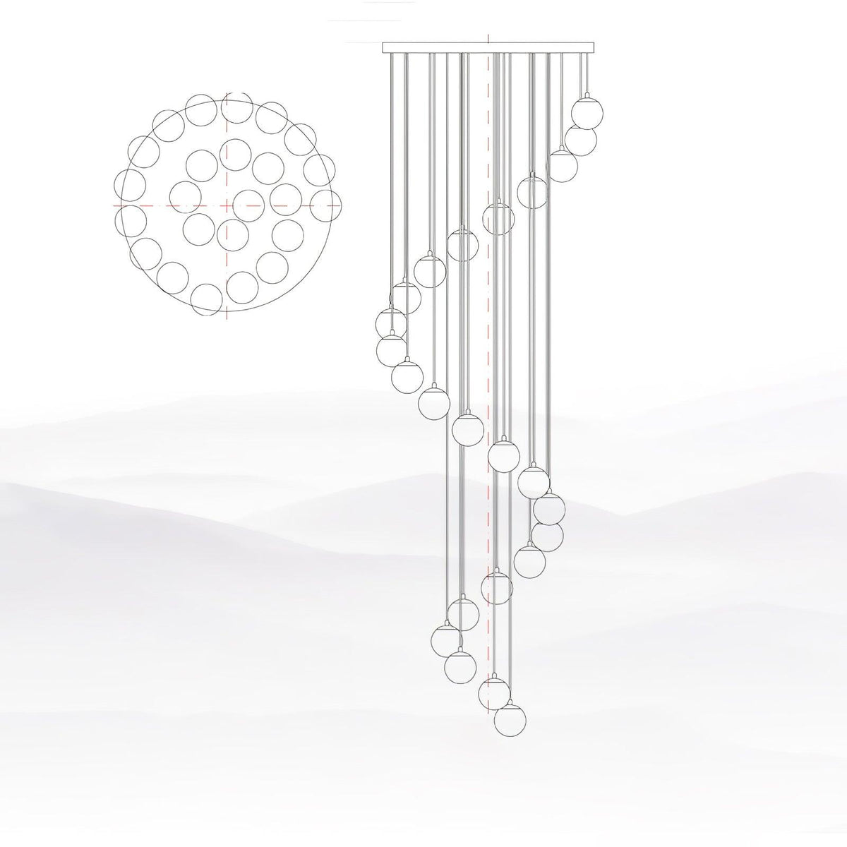 Amadine Alabaster Sphere Cluster Staircase Chandelier