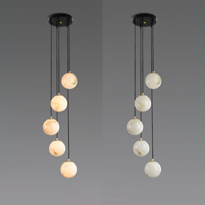 Amadine Alabaster Sphere Cluster Staircase Chandelier