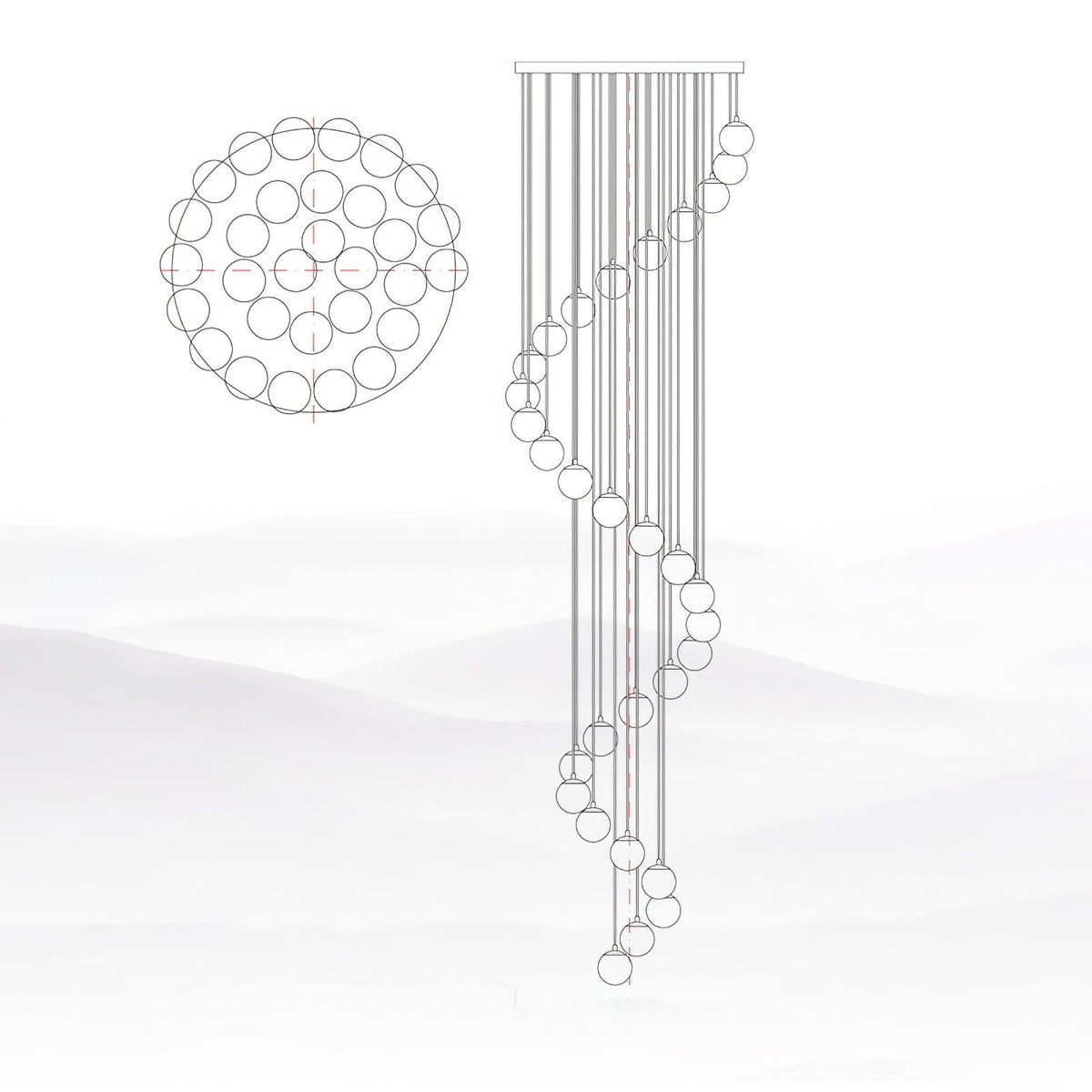 Amadine Alabaster Sphere Cluster Staircase Chandelier