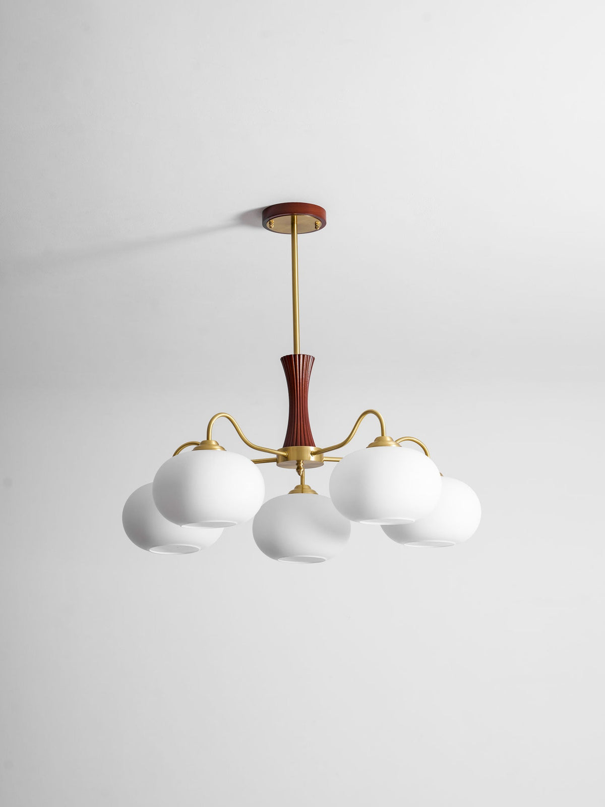 Kaki Brass and Wood Chandelier