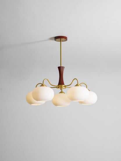 Kaki Brass and Wood Chandelier