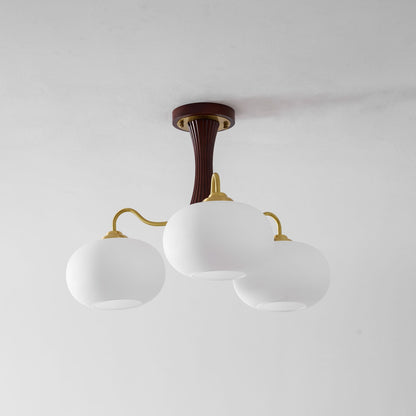 Kaki Brass and Wood Chandelier