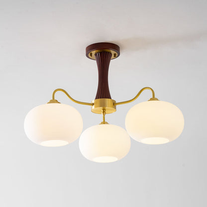 Kaki Brass and Wood Chandelier