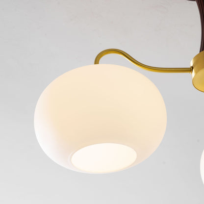 Kaki Brass and Wood Chandelier