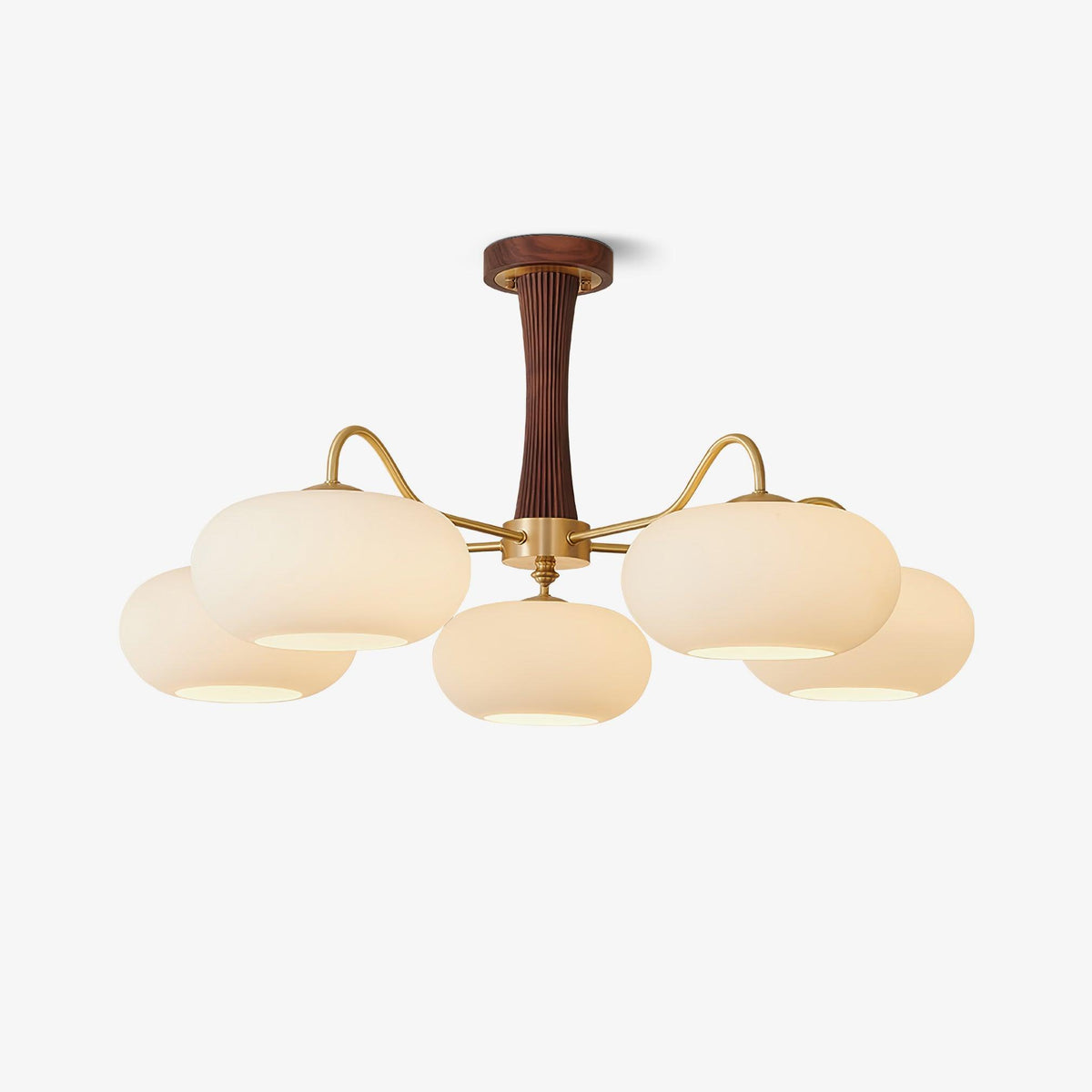 Kaki Brass and Wood Chandelier