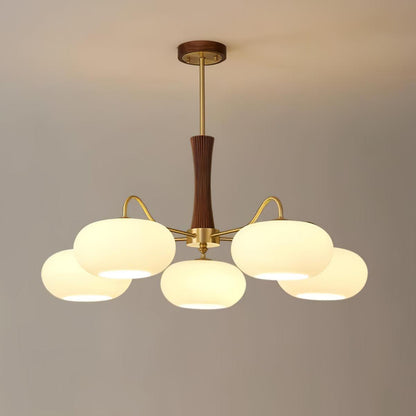 Kaki Brass and Wood Chandelier