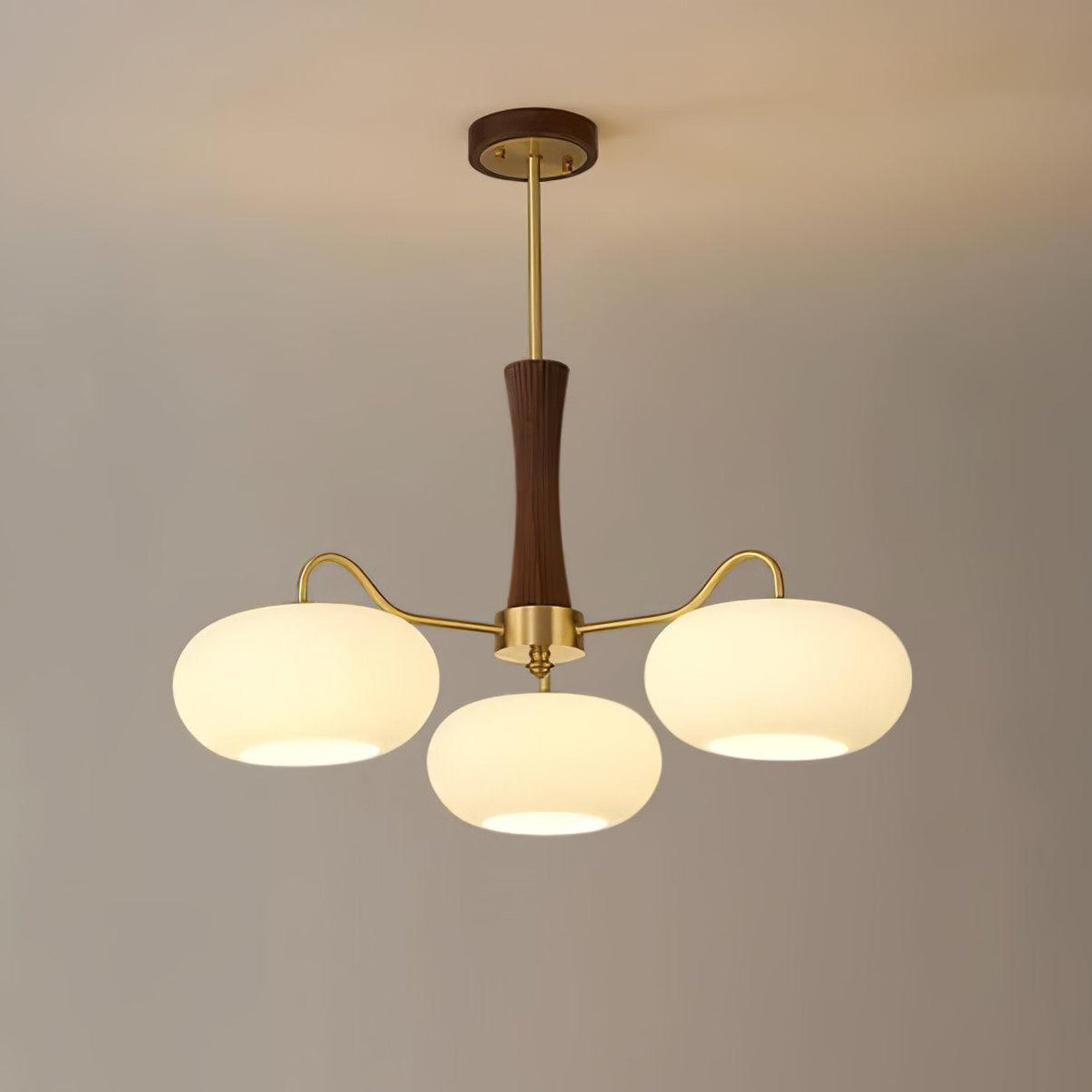 Kaki Brass and Wood Chandelier
