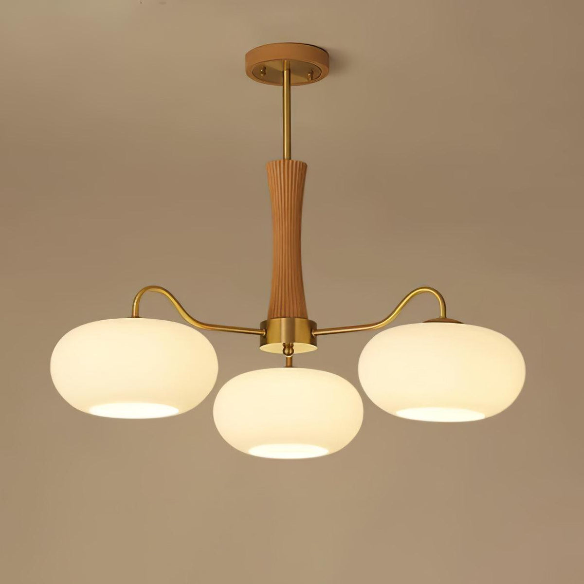 Kaki Brass and Wood Chandelier