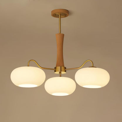Kaki Brass and Wood Chandelier