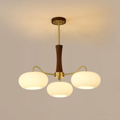 Kaki Brass and Wood Chandelier