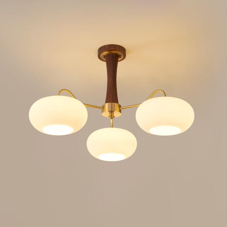 Kaki Brass and Wood Chandelier