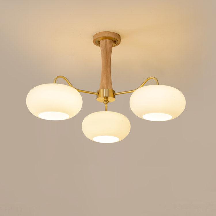 Kaki Brass and Wood Chandelier
