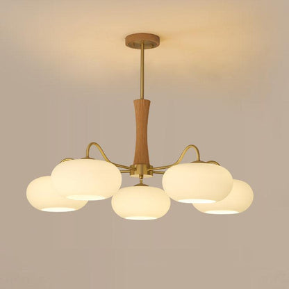 Kaki Brass and Wood Chandelier