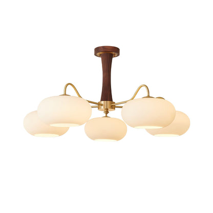 Kaki Brass and Wood Chandelier