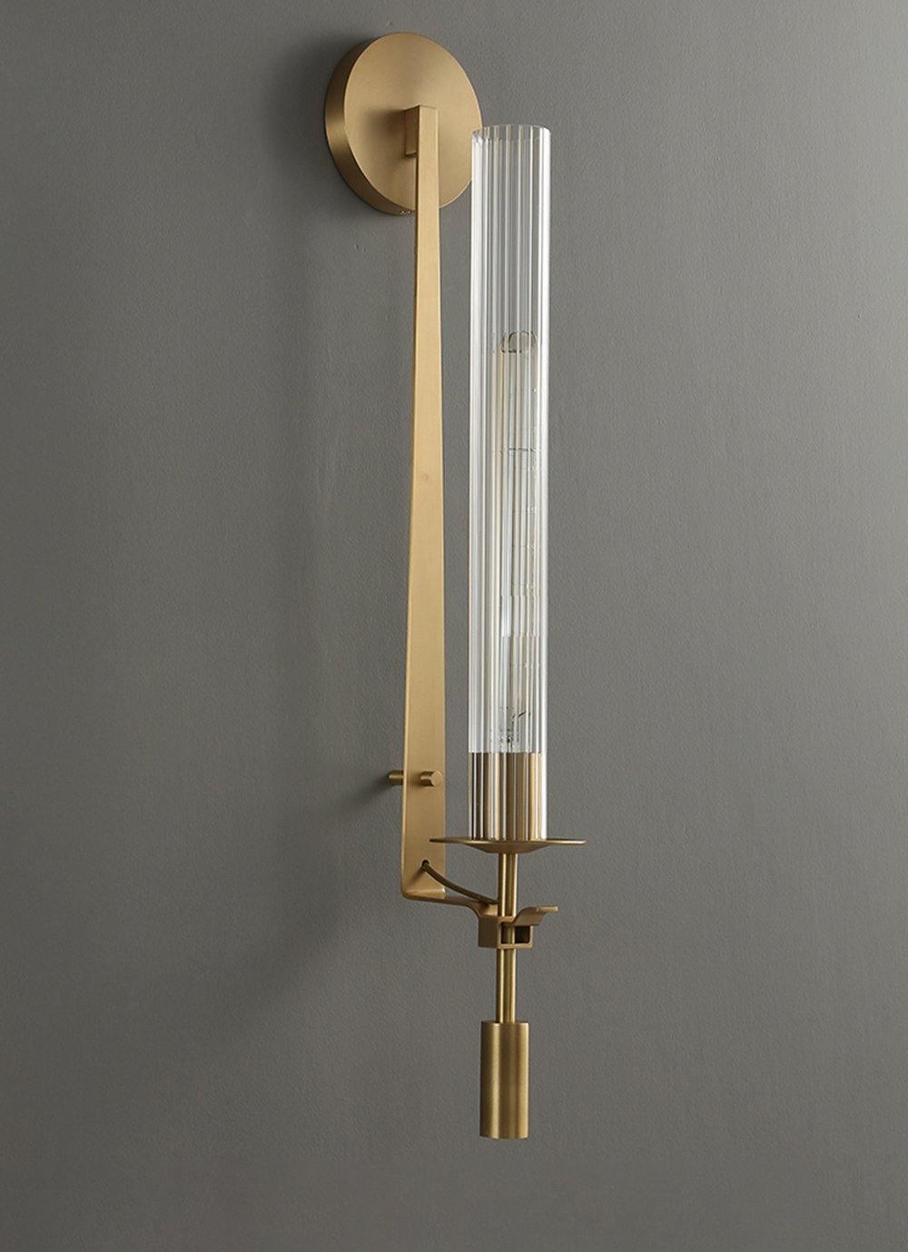 Odalys Brass Ribbed Glass Wall Sconce