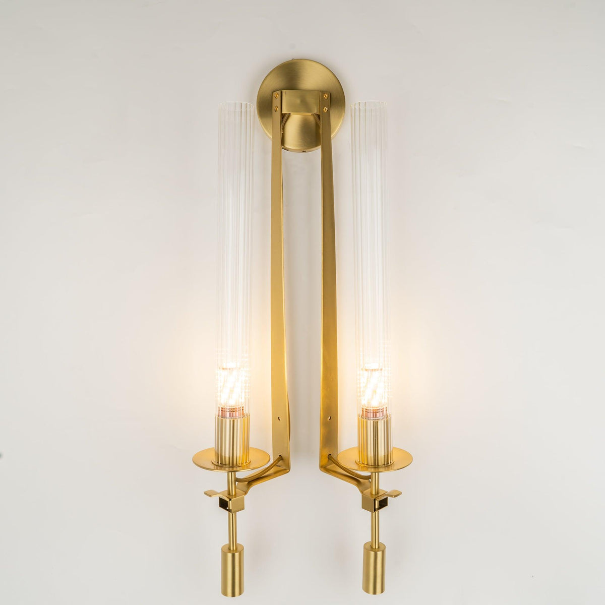 Odalys Brass Ribbed Glass Wall Sconce