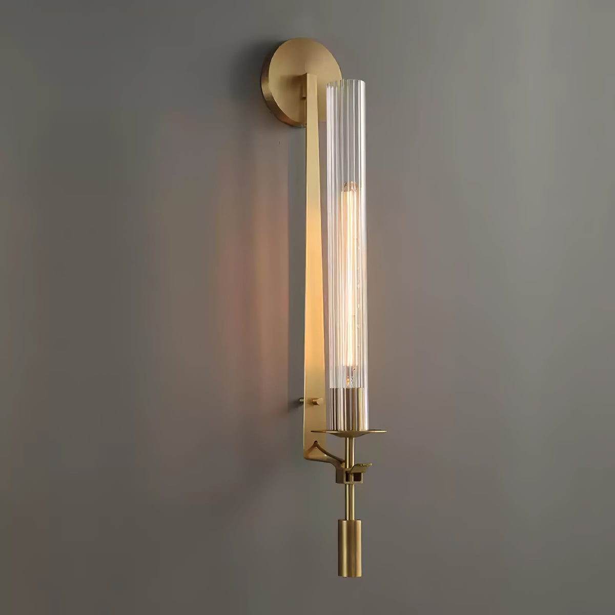 Odalys Brass Ribbed Glass Wall Sconce