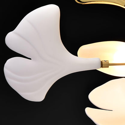 Icho Porcelain Ginkgo Leaf Linear Brass Chandelier