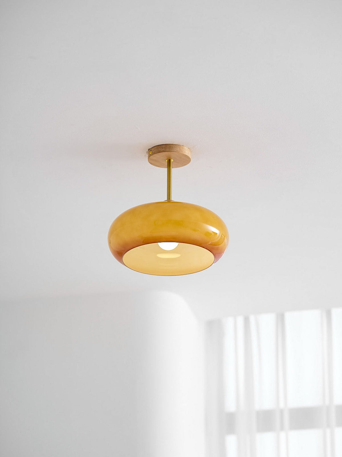 Disca Bauhaus Glass Disc Wood Ceiling Light