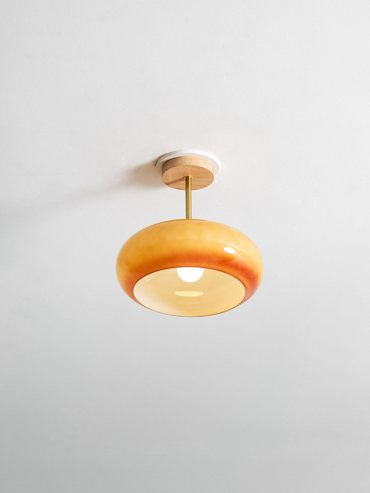 Disca Bauhaus Glass Disc Wood Ceiling Light