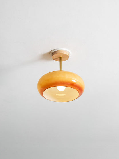 Disca Bauhaus Glass Disc Wood Ceiling Light