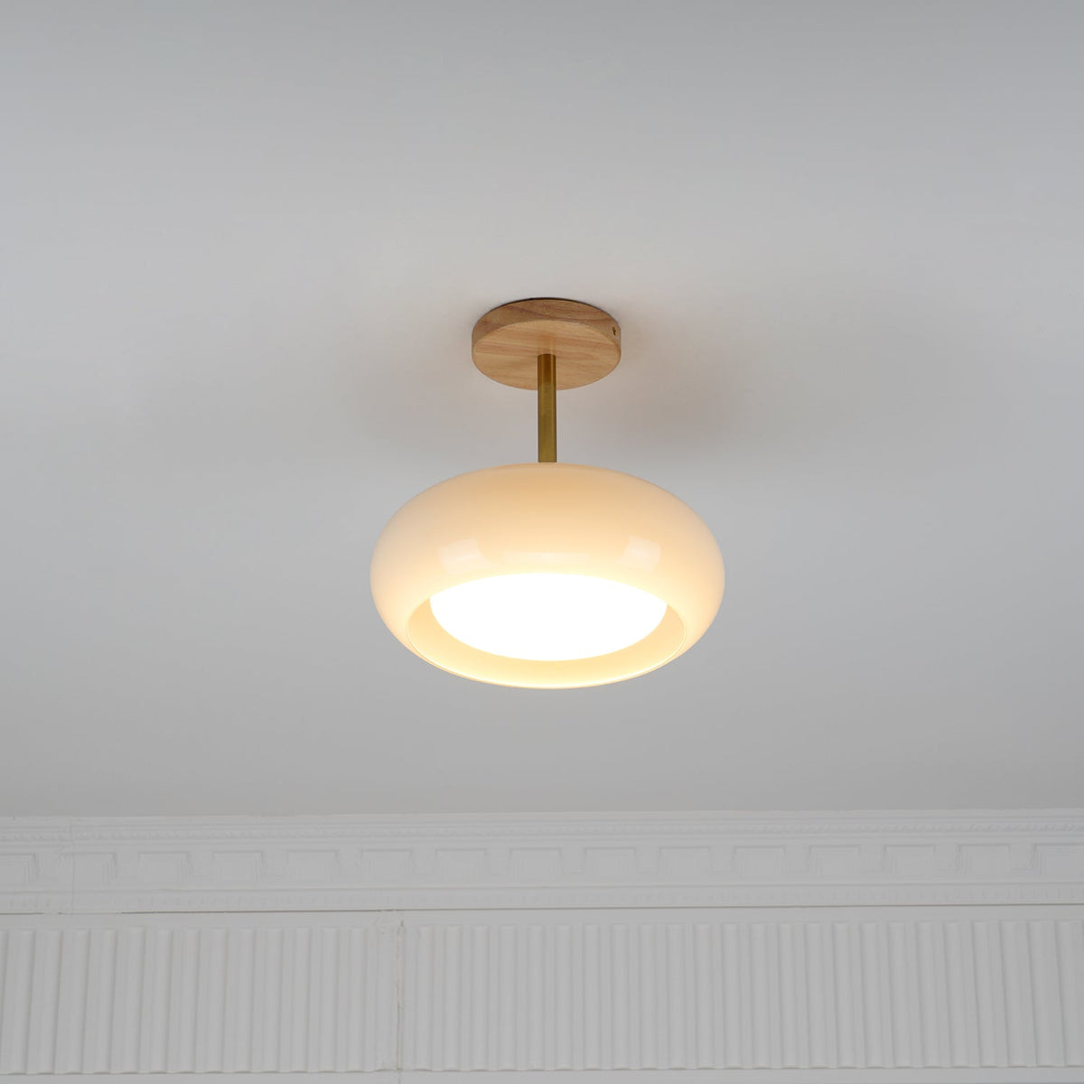 Disca Bauhaus Glass Disc Wood Ceiling Light