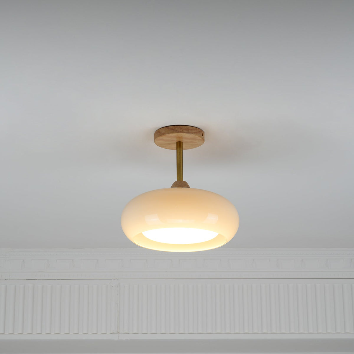 Disca Bauhaus Glass Disc Wood Ceiling Light