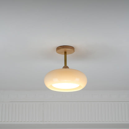 Disca Bauhaus Glass Disc Wood Ceiling Light