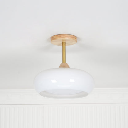 Disca Bauhaus Glass Disc Wood Ceiling Light