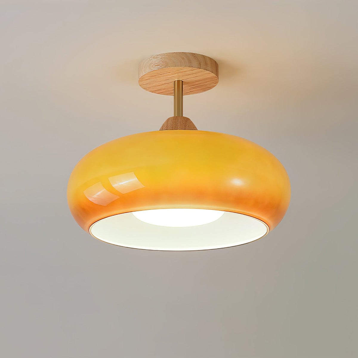 Disca Bauhaus Glass Disc Wood Ceiling Light