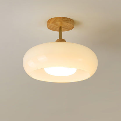Disca Bauhaus Glass Disc Wood Ceiling Light